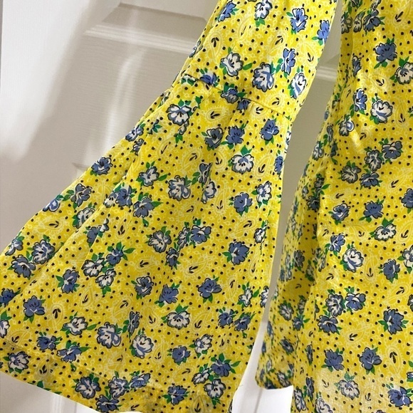 TALBOTS Yellow Spring Floral Cotton Bell Sleeve Blouse - Picture 3 of 10